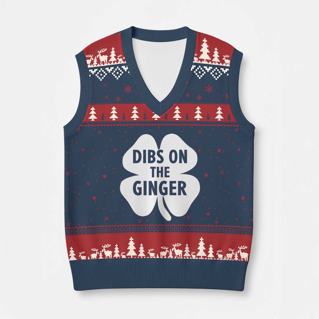 St Patricks Day Shamrock Dibs On The Ginger V-Neck Knit Sweater Vest Funny Redhead Irish