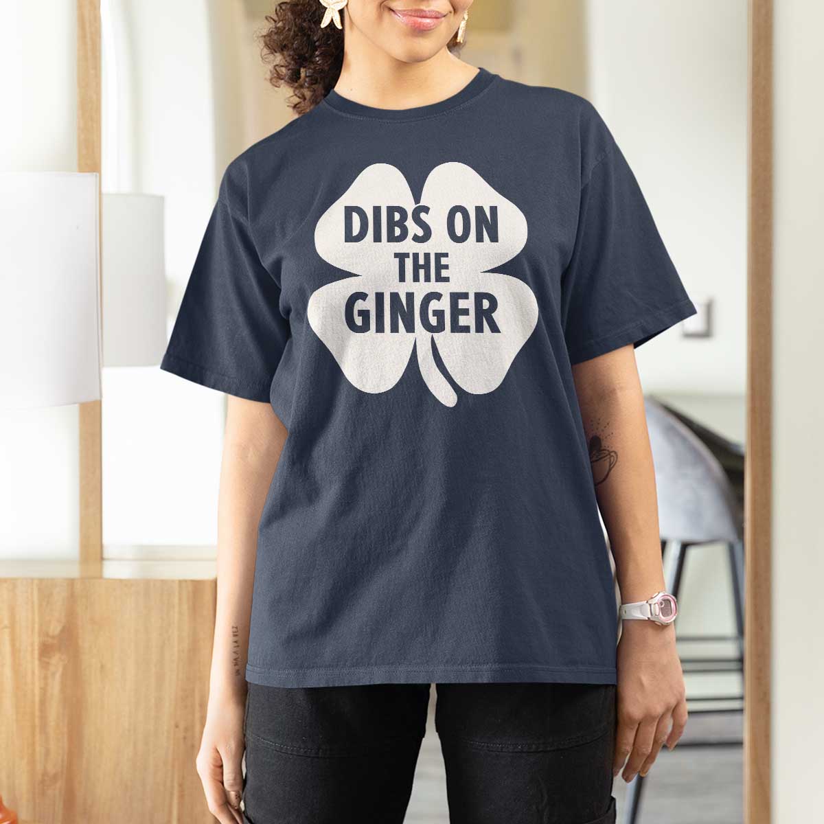 St Patricks Day Shamrock Dibs On The Ginger T Shirt For Women Funny Redhead Irish