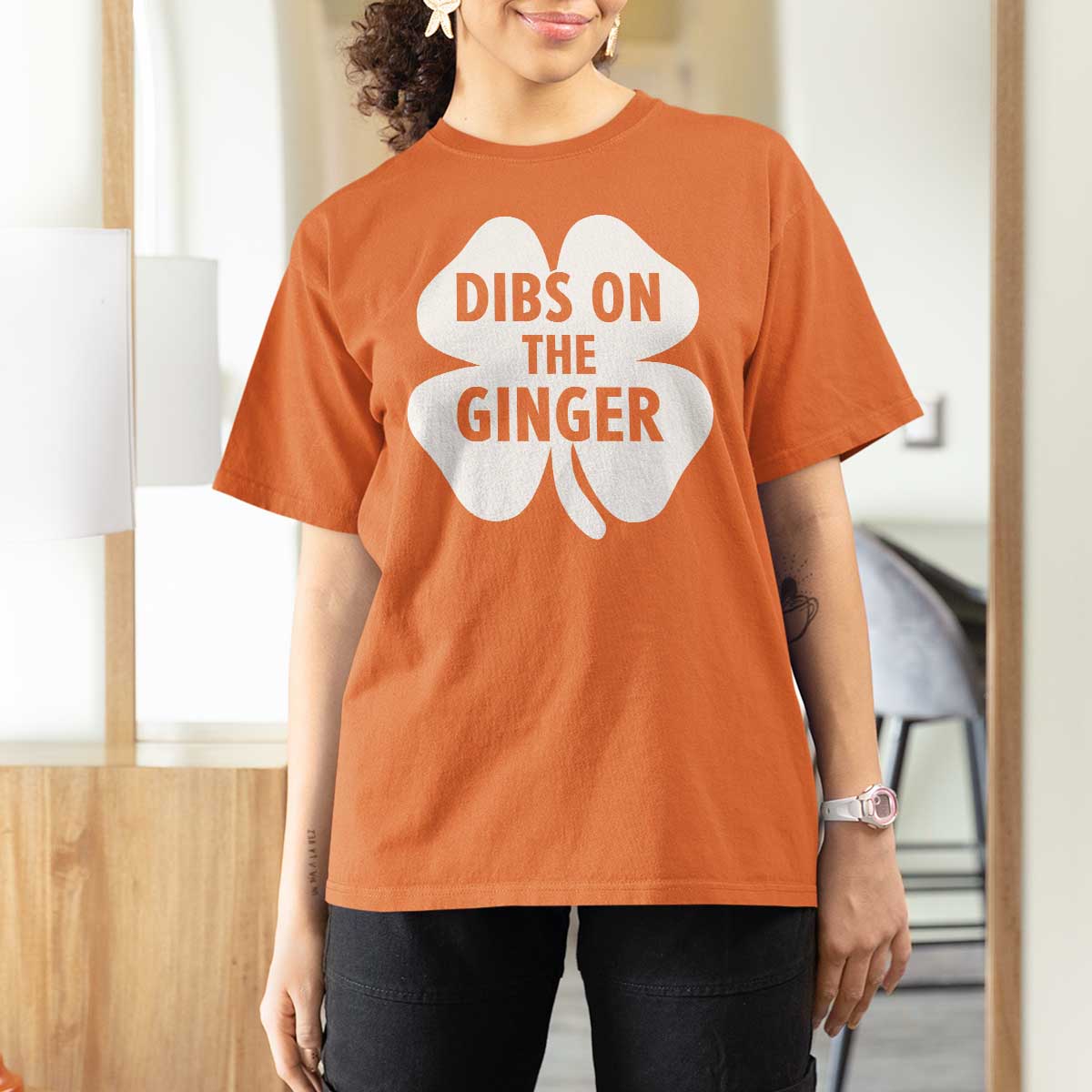 St Patricks Day Shamrock Dibs On The Ginger T Shirt For Women Funny Redhead Irish