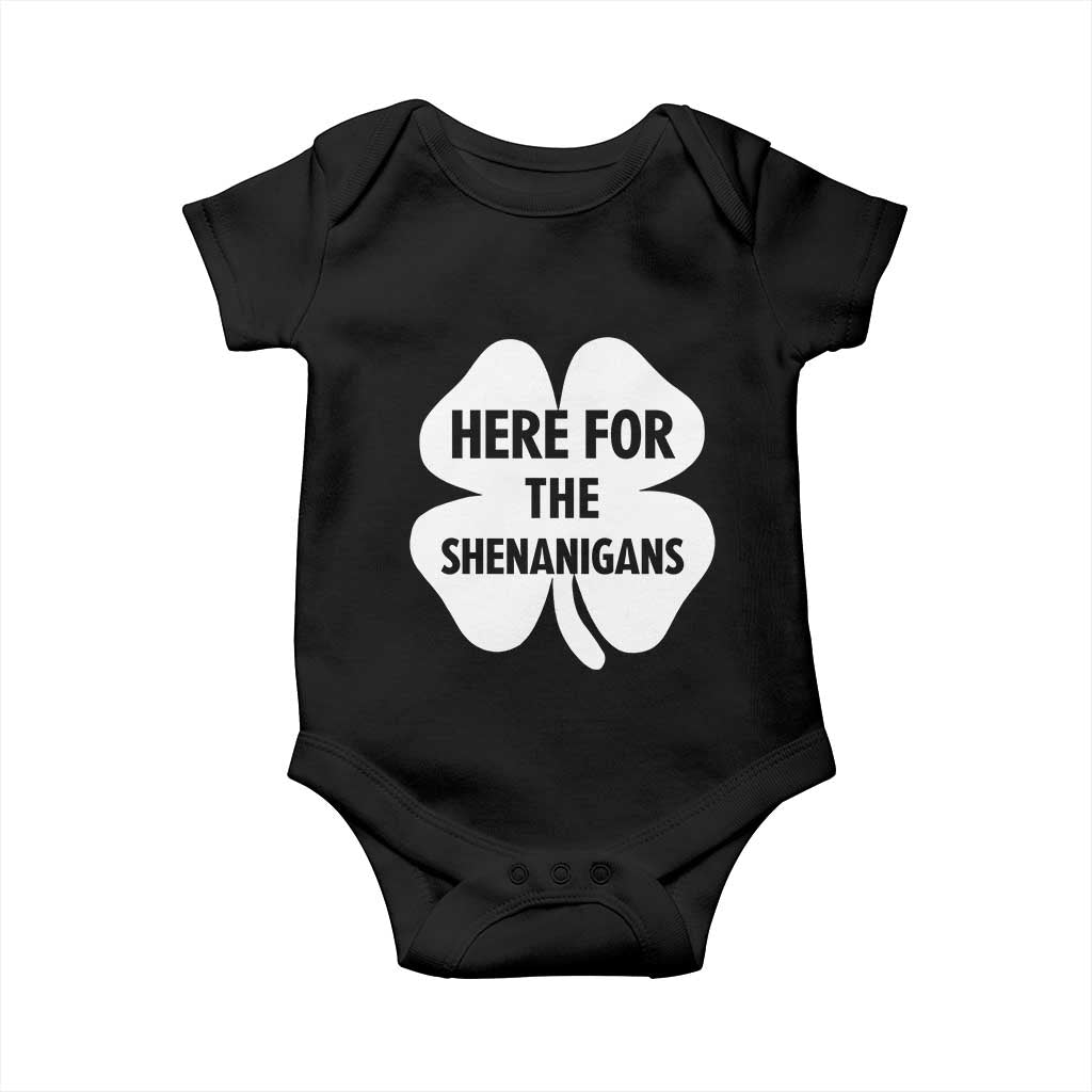 Funny Irish St Patricks Day Baby Onesie Here for the Shenanigans