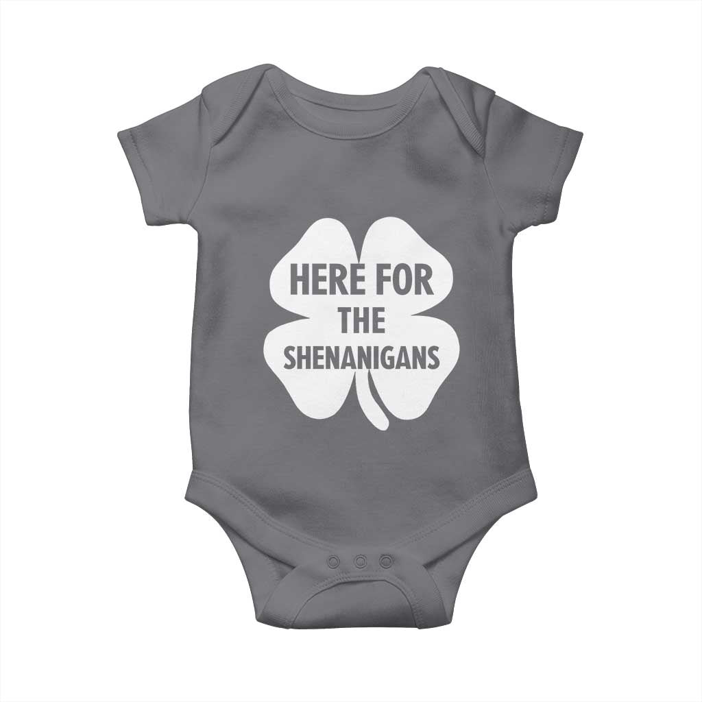 Funny Irish St Patricks Day Baby Onesie Here for the Shenanigans