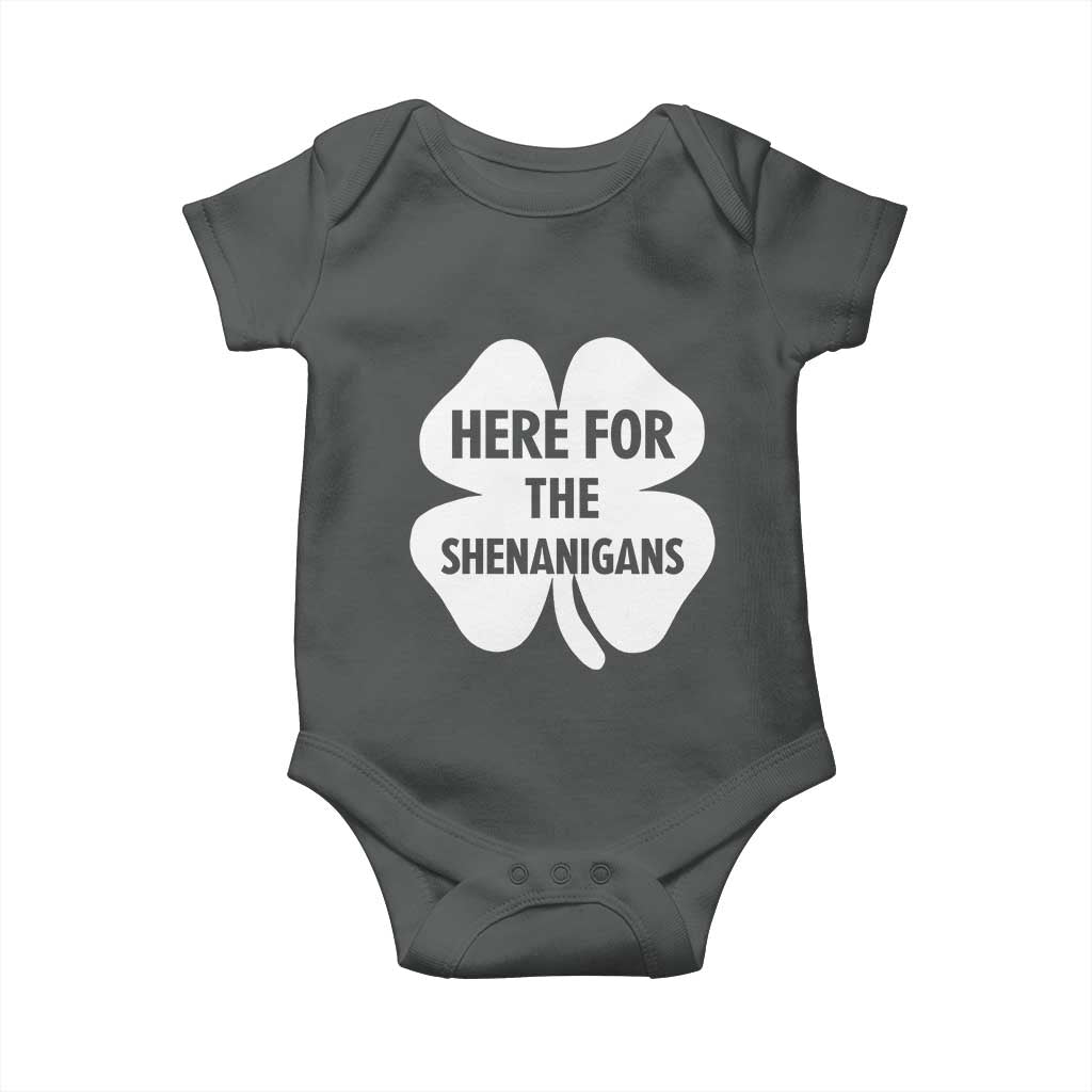 Funny Irish St Patricks Day Baby Onesie Here for the Shenanigans