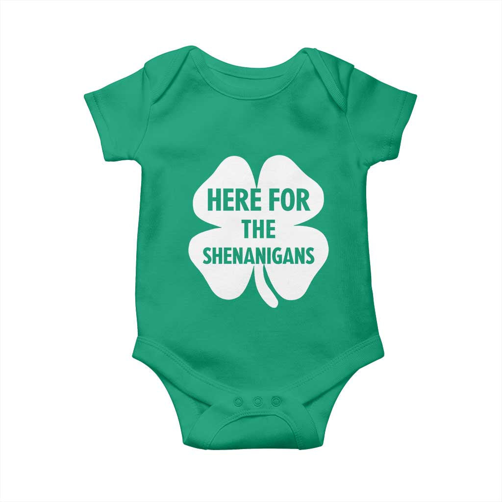 Funny Irish St Patricks Day Baby Onesie Here for the Shenanigans