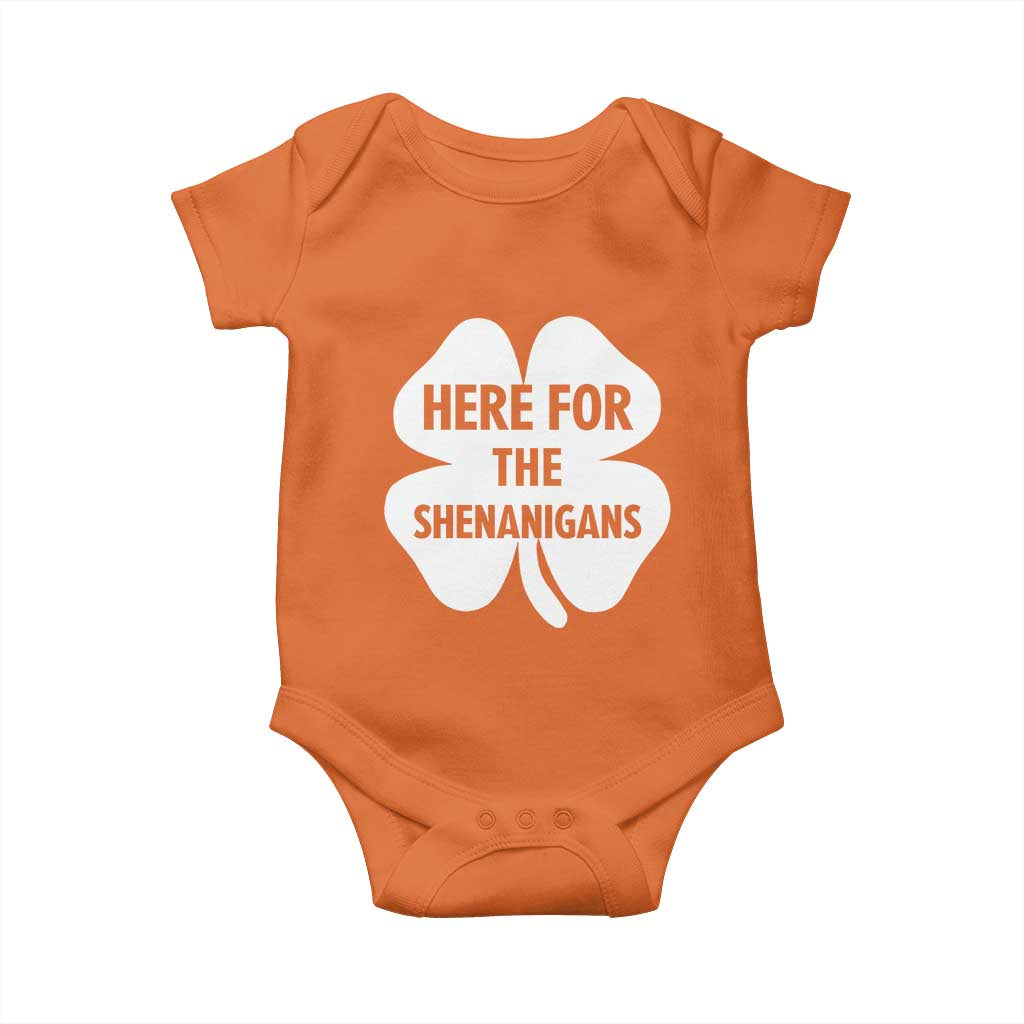 Funny Irish St Patricks Day Baby Onesie Here for the Shenanigans