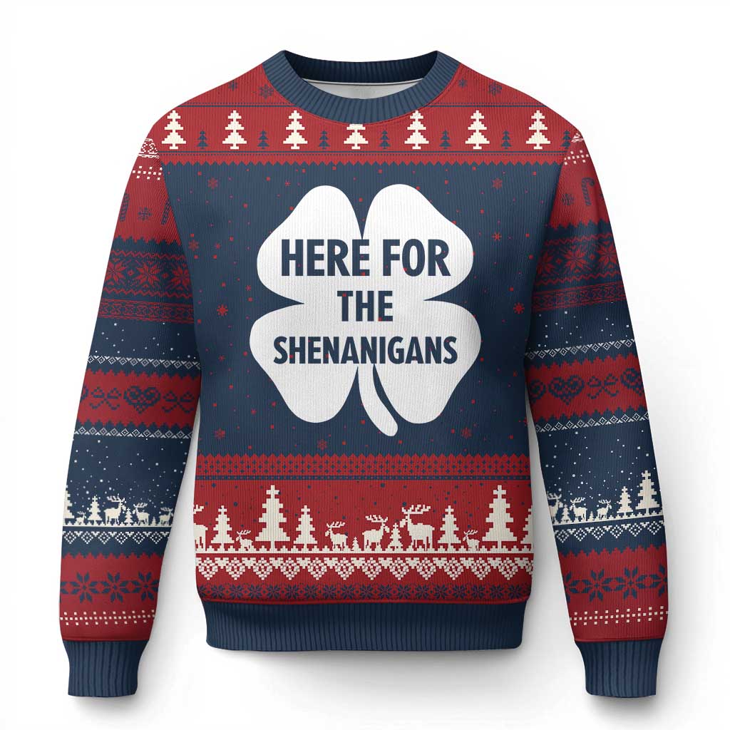 Funny Irish St Patricks Day Ugly Christmas Sweater Here for the Shenanigans