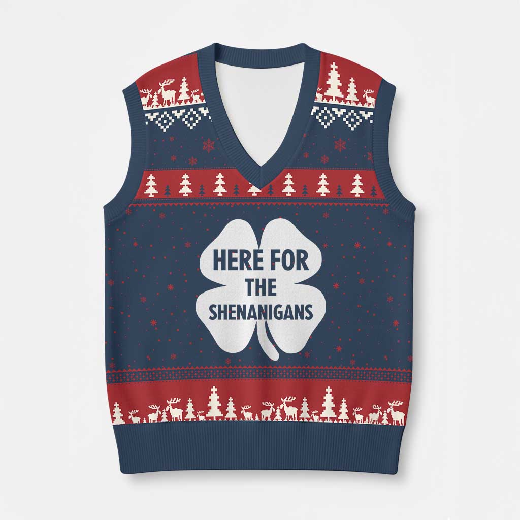 Funny Irish St Patricks Day V-Neck Knit Sweater Vest Here for the Shenanigans