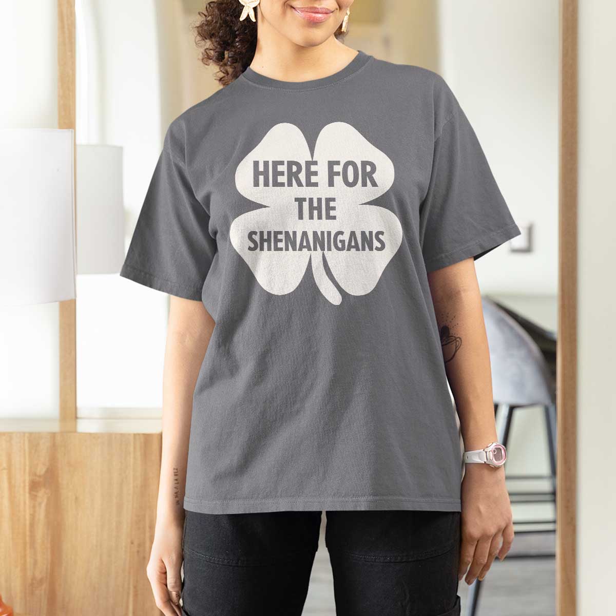 Funny Irish St Patricks Day T Shirt For Women Here for the Shenanigans