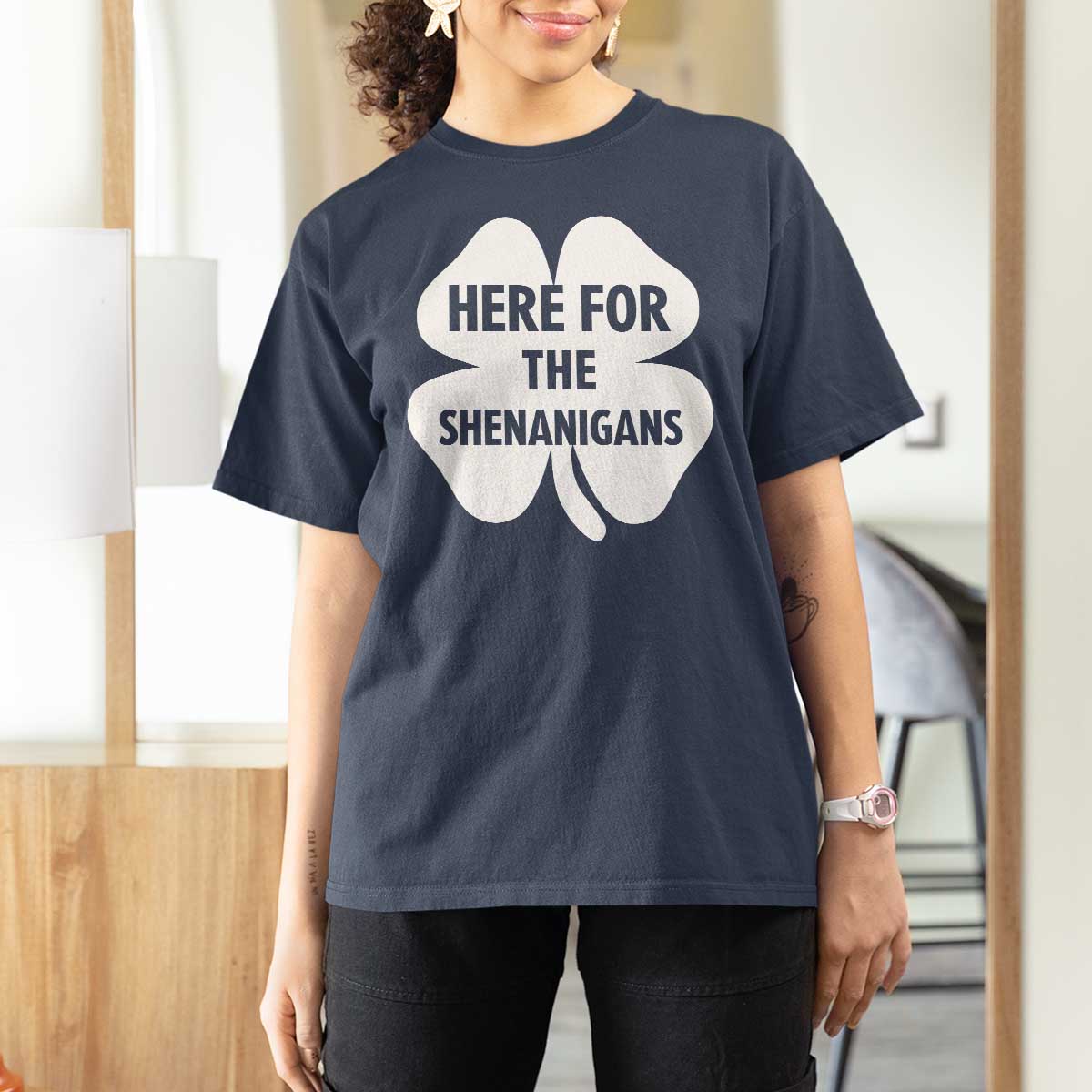 Funny Irish St Patricks Day T Shirt For Women Here for the Shenanigans