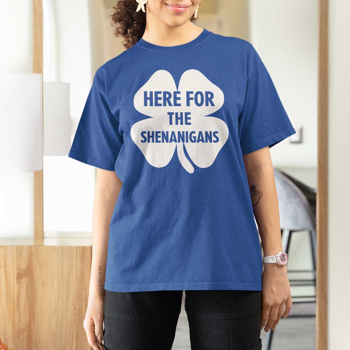 Funny Irish St Patricks Day T Shirt For Women Here for the Shenanigans