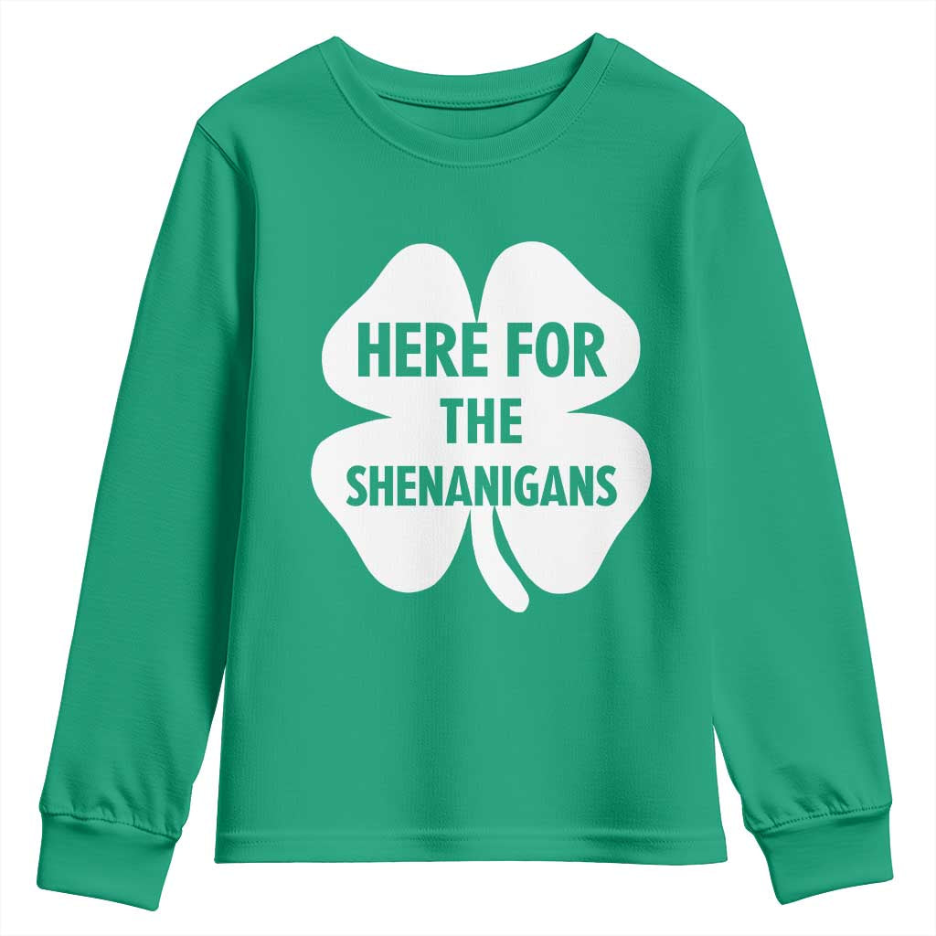 Funny Irish St Patricks Day Youth Sweatshirt Here for the Shenanigans