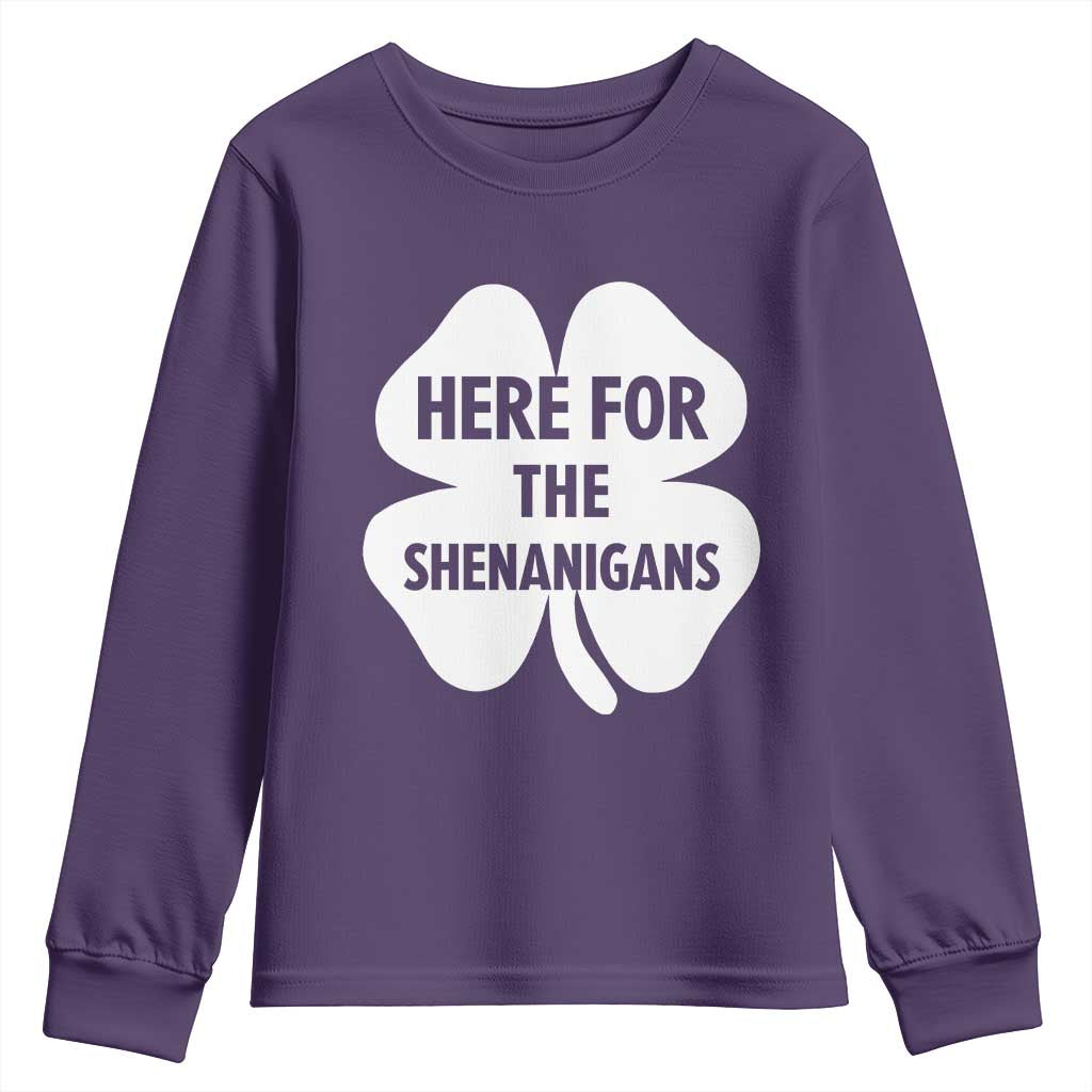 Funny Irish St Patricks Day Youth Sweatshirt Here for the Shenanigans