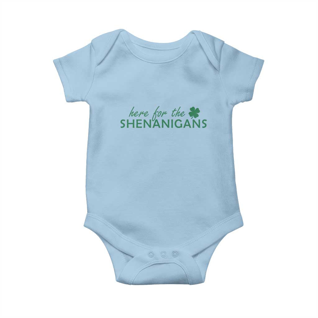 Funny Irish St Patricks Day Baby Onesie Here For The Shenanigan Shamrock