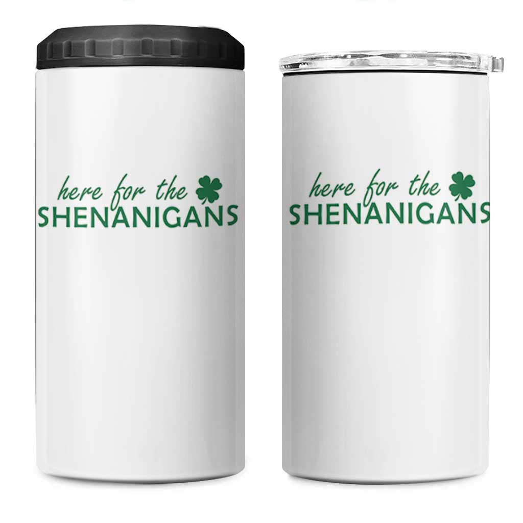 Funny Irish St Patricks Day 4 in 1 Can Cooler Tumbler Here For The Shenanigan Shamrock