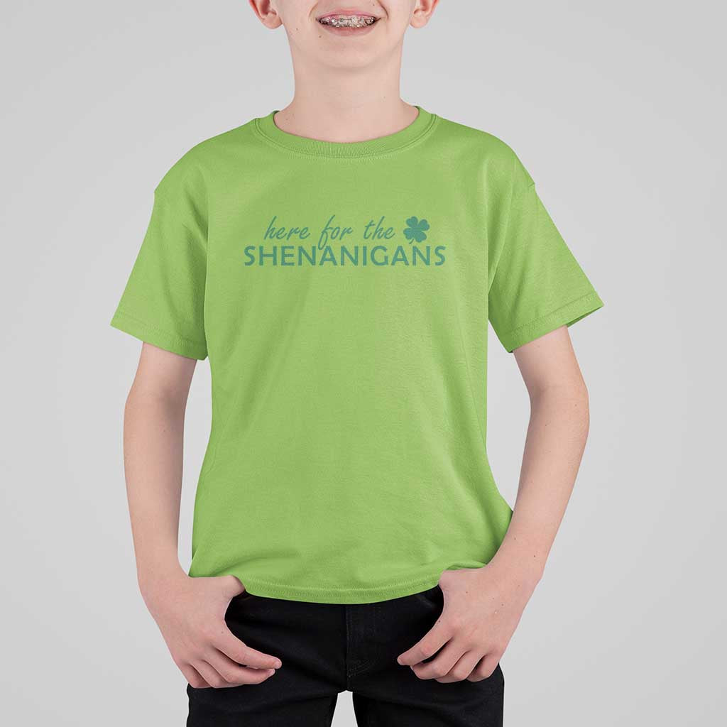 Funny Irish St Patricks Day T Shirt For Kid Here For The Shenanigan Shamrock