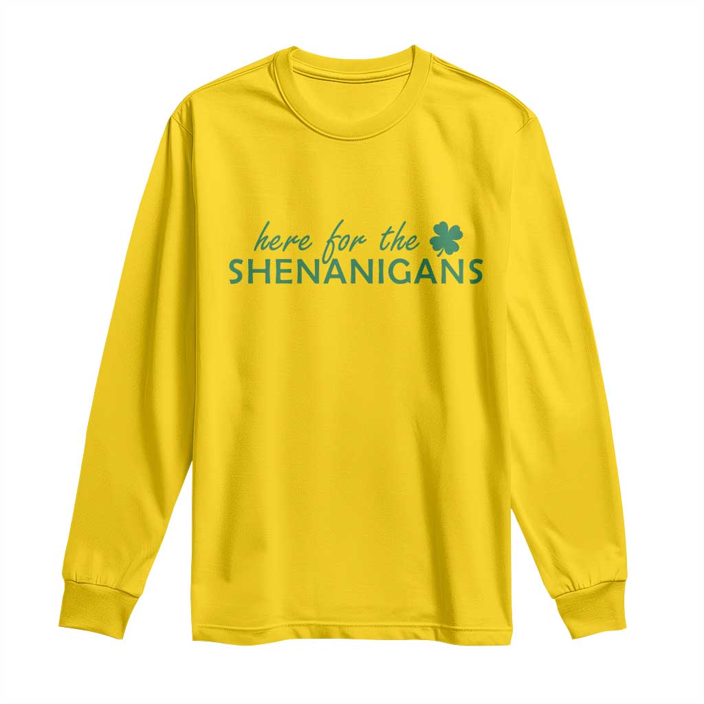 Funny Irish St Patricks Day Long Sleeve Shirt Here For The Shenanigan Shamrock