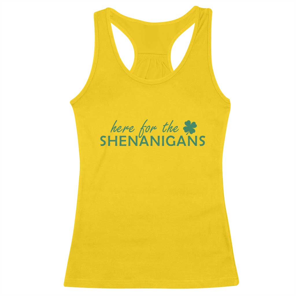 Funny Irish St Patricks Day Racerback Tank Top Here For The Shenanigan Shamrock