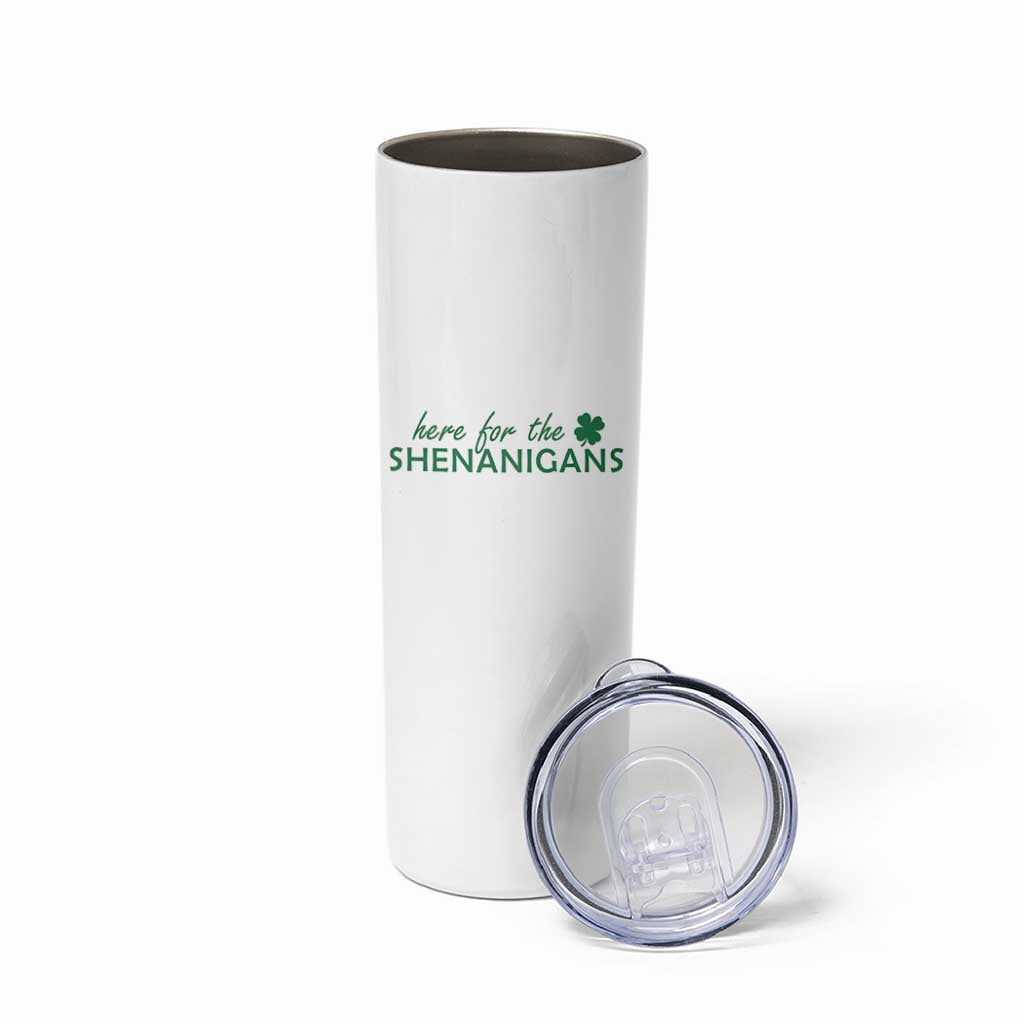 Funny Irish St Patricks Day Skinny Tumbler Here For The Shenanigan Shamrock