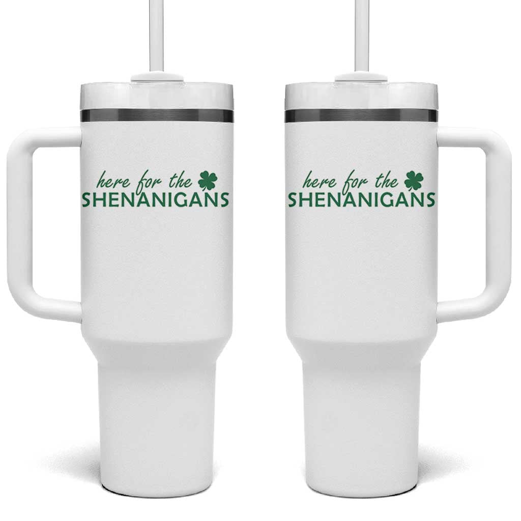 Funny Irish St Patricks Day Tumbler With Handle Here For The Shenanigan Shamrock