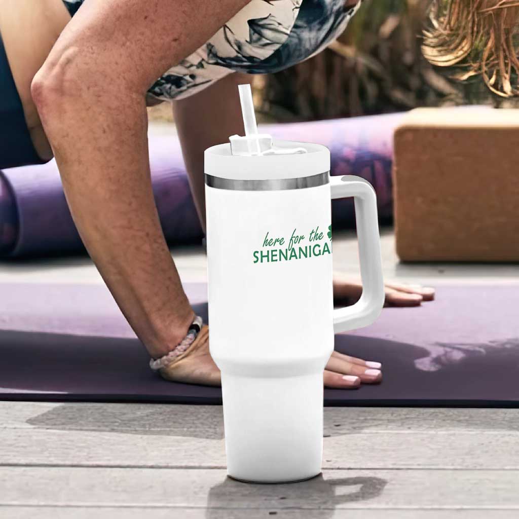 Funny Irish St Patricks Day Tumbler With Handle Here For The Shenanigan Shamrock