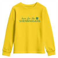 Funny Irish St Patricks Day Youth Sweatshirt Here For The Shenanigan Shamrock