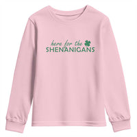 Funny Irish St Patricks Day Youth Sweatshirt Here For The Shenanigan Shamrock