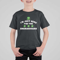 Funny Irish St Patricks Day T Shirt For Kid I'm Just Here For The Shenanigans Shamrock