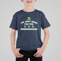 Funny Irish St Patricks Day T Shirt For Kid I'm Just Here For The Shenanigans Shamrock