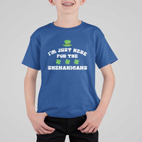 Funny Irish St Patricks Day T Shirt For Kid I'm Just Here For The Shenanigans Shamrock