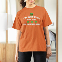 Funny Irish St Patricks Day T Shirt For Women I'm Just Here For The Shenanigans Shamrock