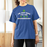 Funny Irish St Patricks Day T Shirt For Women I'm Just Here For The Shenanigans Shamrock