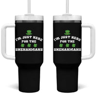 Funny Irish St Patricks Day Tumbler With Handle I'm Just Here For The Shenanigans Shamrock