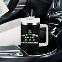 Funny Irish St Patricks Day Tumbler With Handle I'm Just Here For The Shenanigans Shamrock