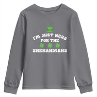 Funny Irish St Patricks Day Youth Sweatshirt I'm Just Here For The Shenanigans Shamrock