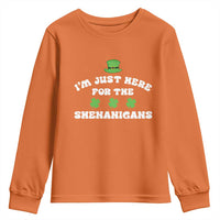 Funny Irish St Patricks Day Youth Sweatshirt I'm Just Here For The Shenanigans Shamrock