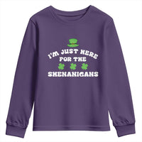 Funny Irish St Patricks Day Youth Sweatshirt I'm Just Here For The Shenanigans Shamrock