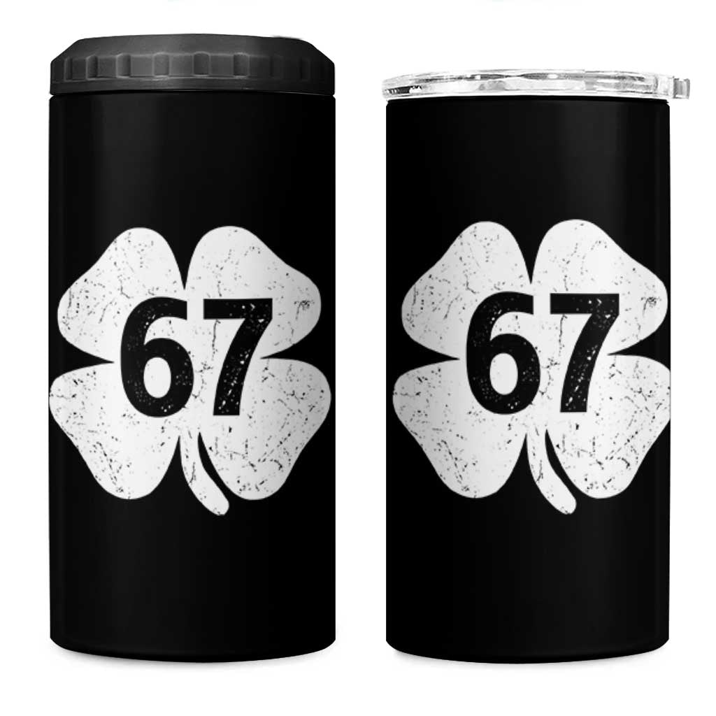 Funny Irish St Patricks Day Shamrock 67 4 in 1 Can Cooler Tumbler Six Seven 6 7 Meme Gen Alpha Slang