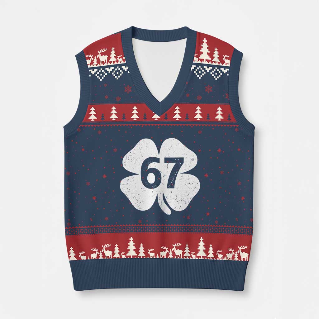 Funny Irish St Patricks Day Shamrock 67 V-Neck Knit Sweater Vest Six Seven 6 7 Meme Gen Alpha Slang