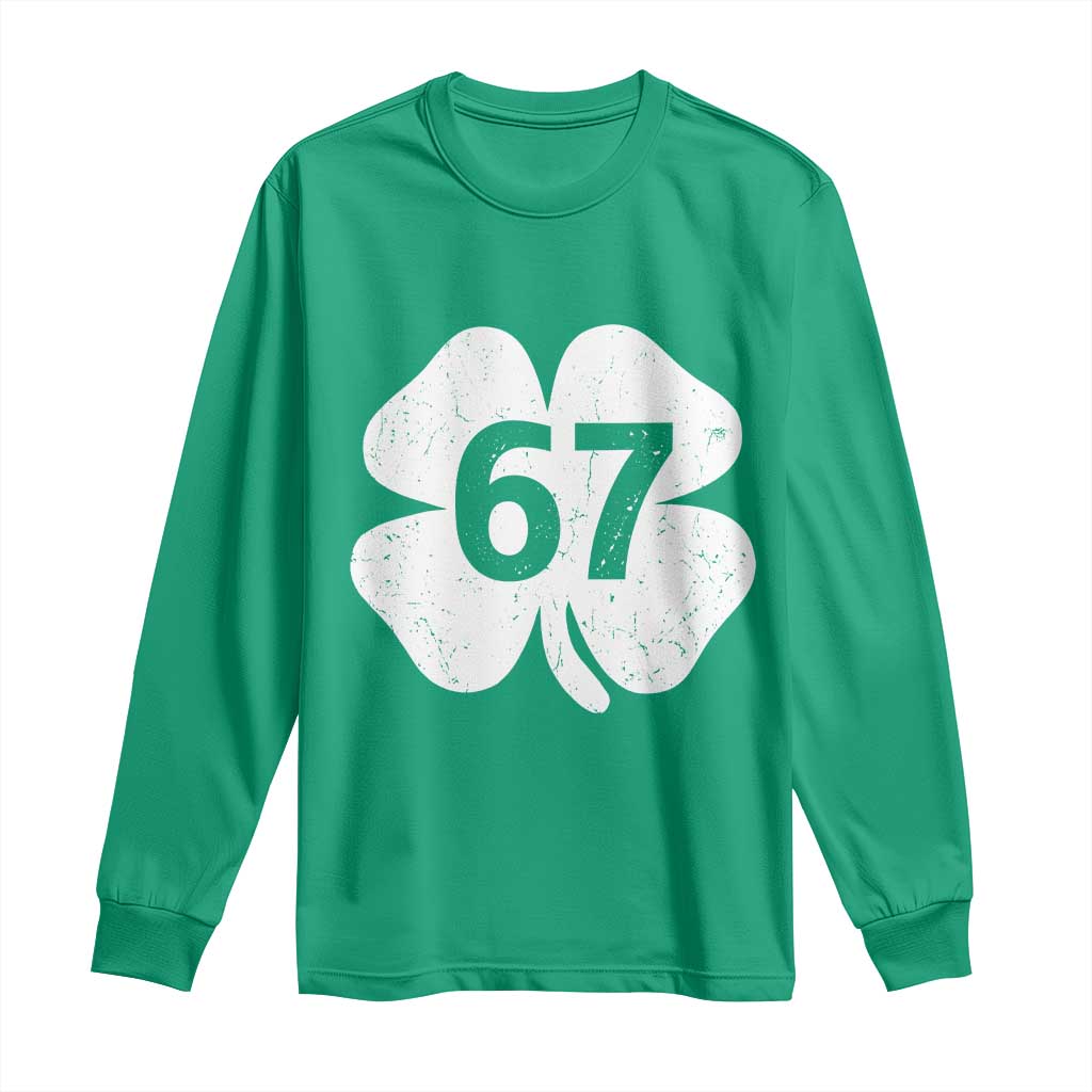 Funny Irish St Patricks Day Shamrock 67 Long Sleeve Shirt Six Seven 6 7 Meme Gen Alpha Slang