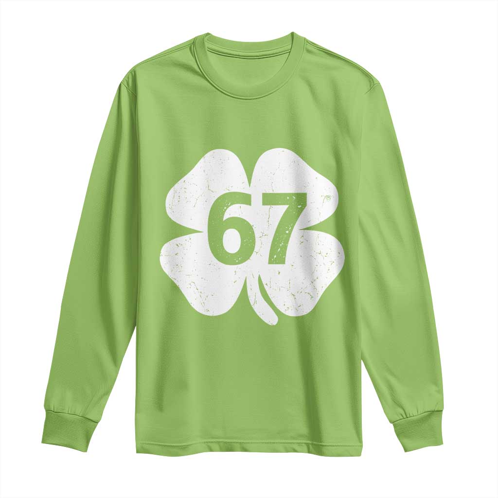 Funny Irish St Patricks Day Shamrock 67 Long Sleeve Shirt Six Seven 6 7 Meme Gen Alpha Slang