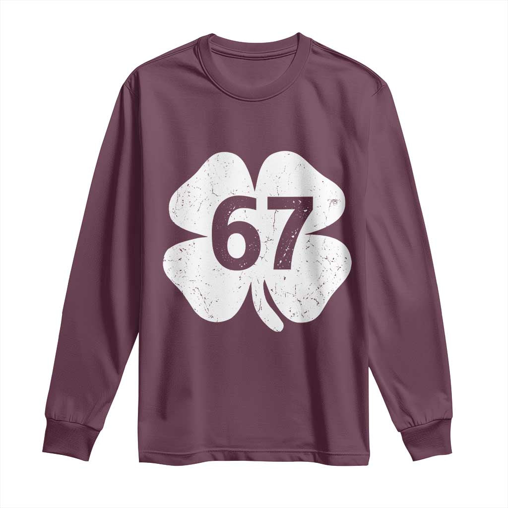 Funny Irish St Patricks Day Shamrock 67 Long Sleeve Shirt Six Seven 6 7 Meme Gen Alpha Slang