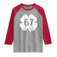 Funny Irish St Patricks Day Shamrock 67 Raglan Shirt Six Seven 6 7 Meme Gen Alpha Slang