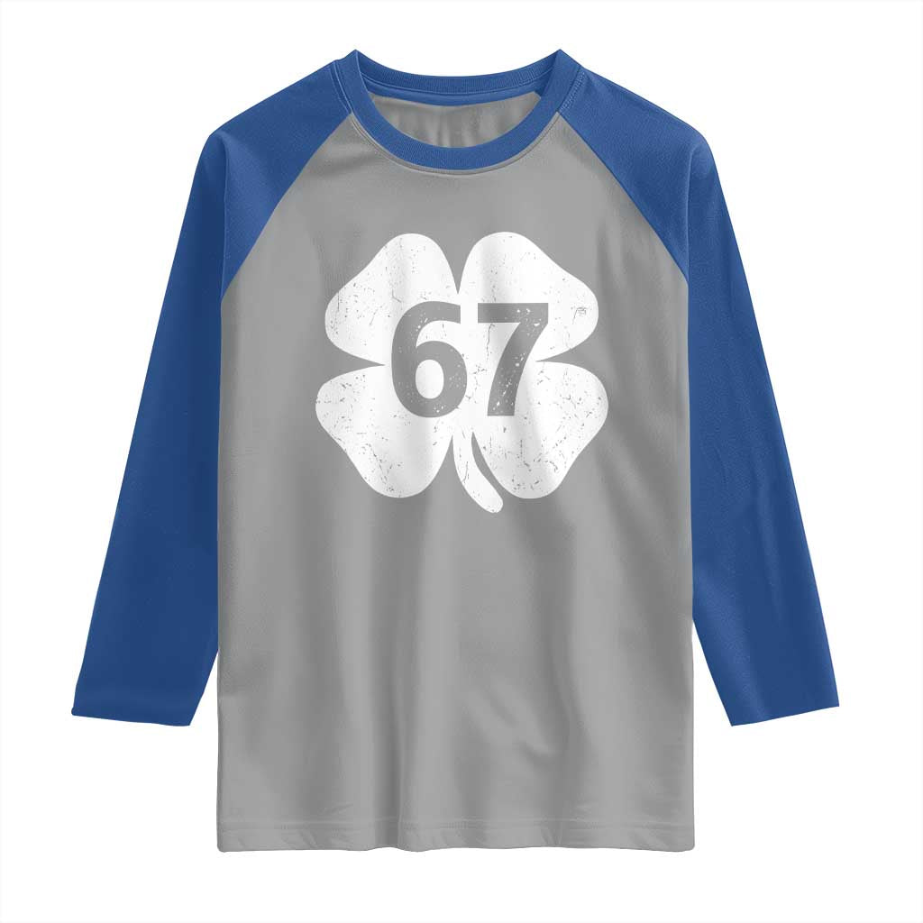 Funny Irish St Patricks Day Shamrock 67 Raglan Shirt Six Seven 6 7 Meme Gen Alpha Slang