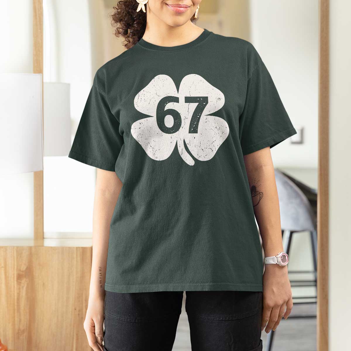 Funny Irish St Patricks Day Shamrock 67 T Shirt For Women Six Seven 6 7 Meme Gen Alpha Slang