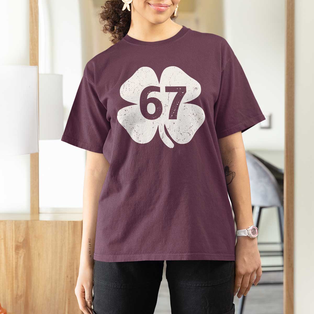Funny Irish St Patricks Day Shamrock 67 T Shirt For Women Six Seven 6 7 Meme Gen Alpha Slang