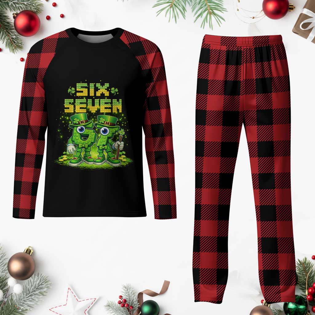 Funny Irish St Patricks Day 67 Plaid Pajama Set Six Seven Brainrot Italian Gaming 6 7 Meme Gen Alpha Slang