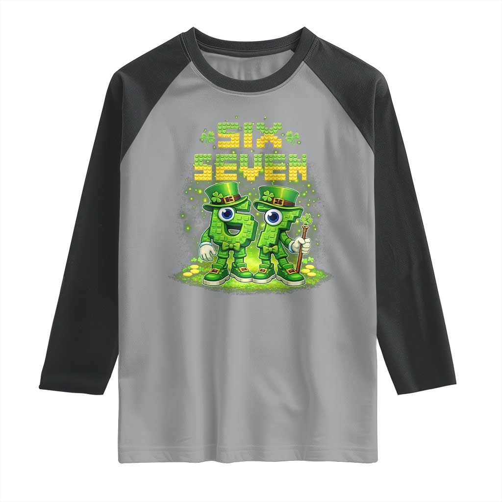 Funny Irish St Patricks Day 67 Raglan Shirt Six Seven Brainrot Italian Gaming 6 7 Meme Gen Alpha Slang