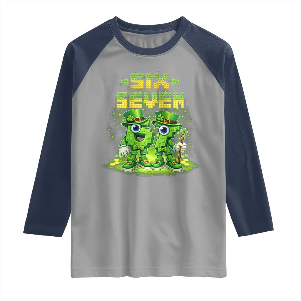 Funny Irish St Patricks Day 67 Raglan Shirt Six Seven Brainrot Italian Gaming 6 7 Meme Gen Alpha Slang
