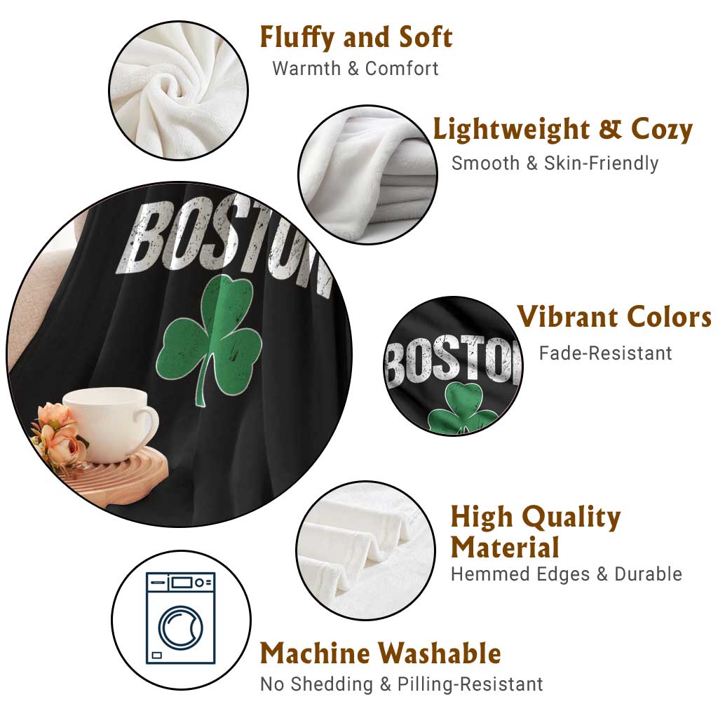 Boston Throw Blanket St Patricks Day Irish Green Shamrock Massachusetts