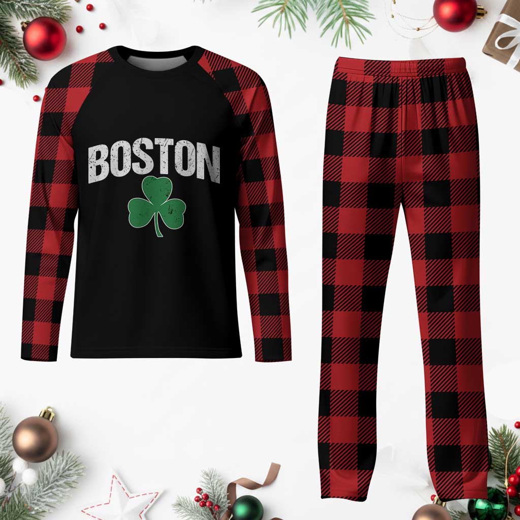 Boston Plaid Pajama Set St Patricks Day Irish Green Shamrock Massachusetts