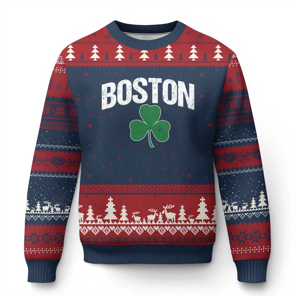 Boston Ugly Christmas Sweater St Patricks Day Irish Green Shamrock Massachusetts